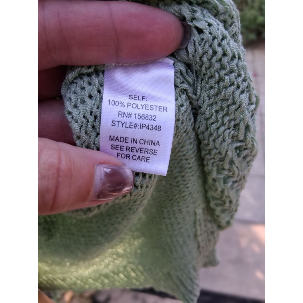 BiBi Sage Green Open Knit Sweater M Boho Lightweight Crochet Pullover - Picture 5 of 9